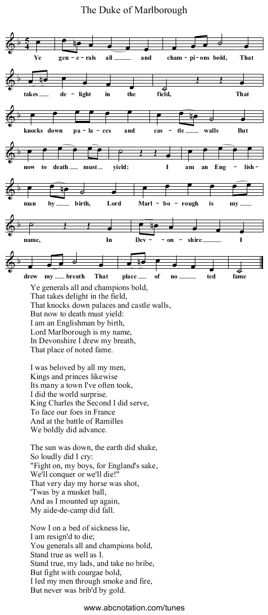 The Duke of Marlborough - staff notation