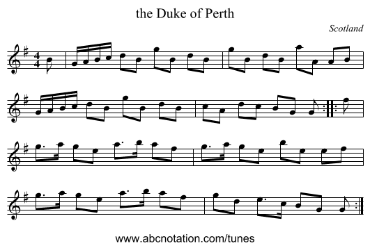 the Duke of Perth - staff notation