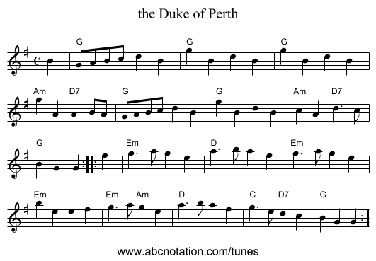 the Duke of Perth - staff notation