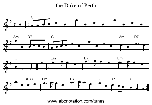 the Duke of Perth - staff notation
