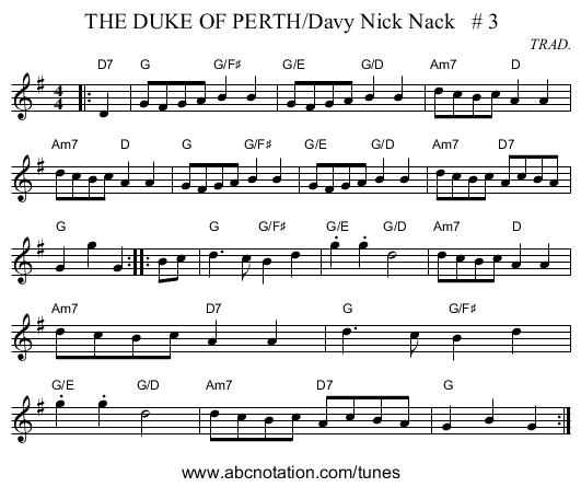 THE DUKE OF PERTH/Davy Nick Nack   # 3 - staff notation