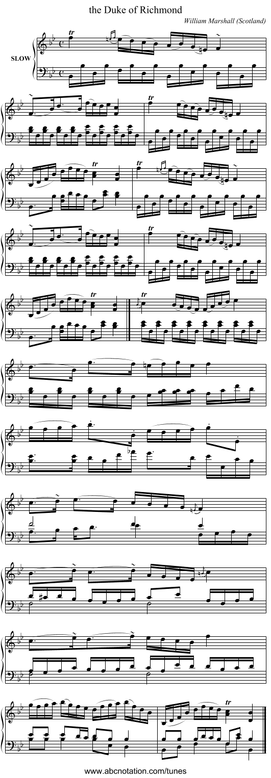 the Duke of Richmond - staff notation