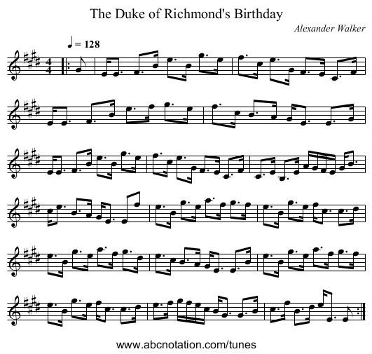 The Duke of Richmond's Birthday - staff notation