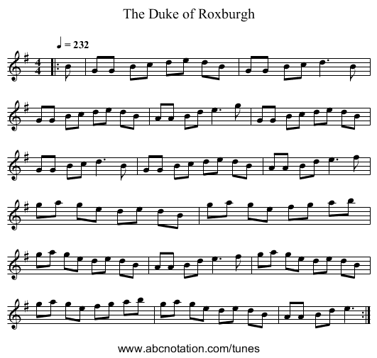 The Duke of Roxburgh - staff notation