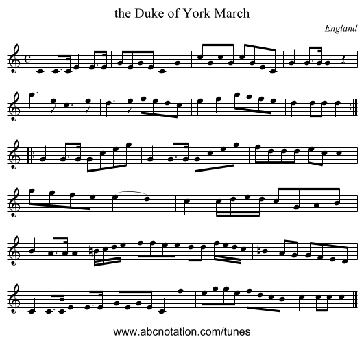 the Duke of York March - staff notation