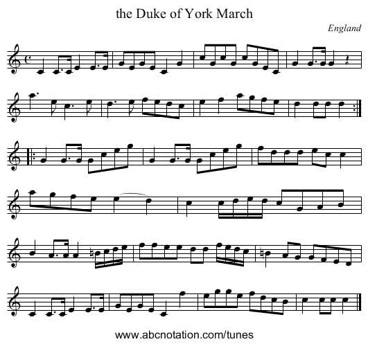 the Duke of York March - staff notation