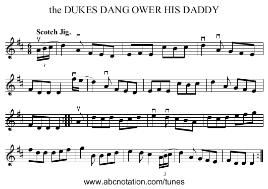 the DUKES DANG OWER HIS DADDY - staff notation