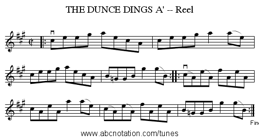 THE DUNCE DINGS A' -- Reel - staff notation