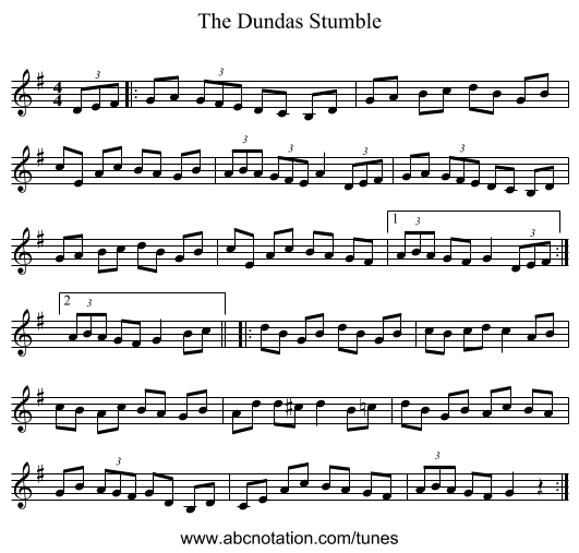 The Dundas Stumble - staff notation