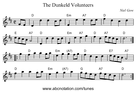 The Dunkeld Volunteers - staff notation