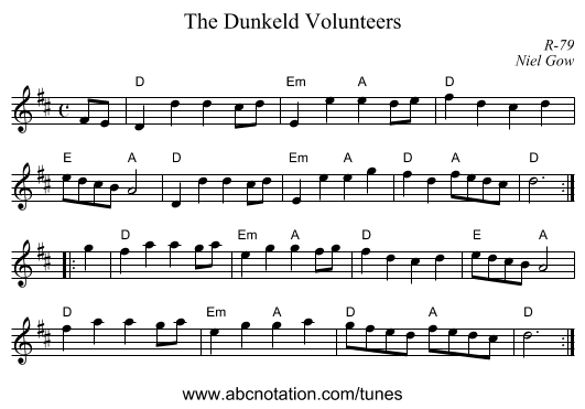 The Dunkeld Volunteers - staff notation