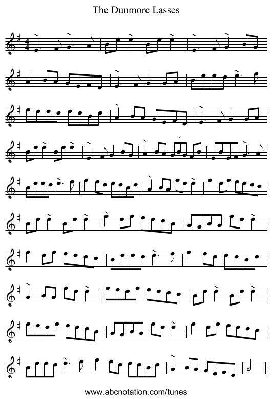 The Dunmore Lasses - staff notation