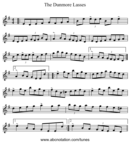 The Dunmore Lasses - staff notation