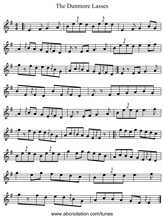The Dunmore Lasses - staff notation