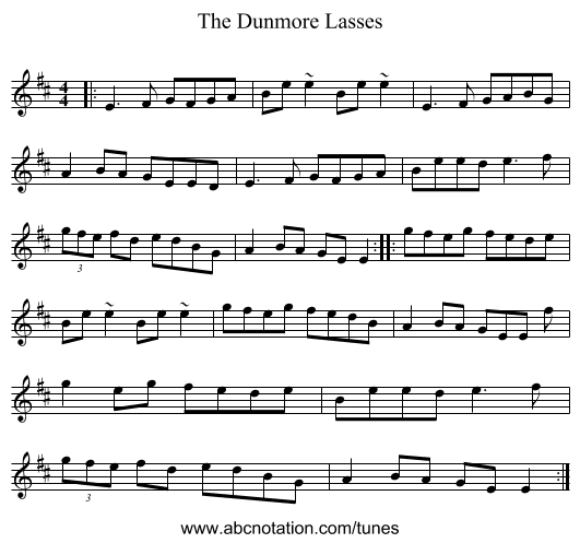 The Dunmore Lasses - staff notation