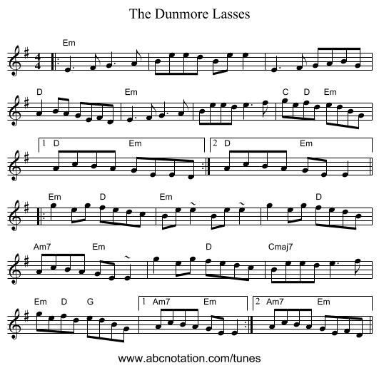 The Dunmore Lasses - staff notation