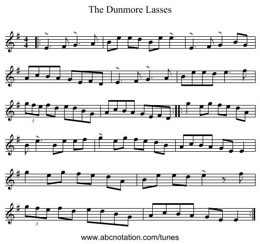 The Dunmore Lasses - staff notation