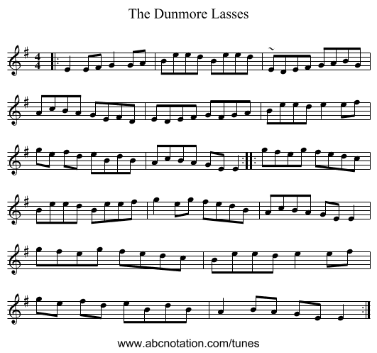 The Dunmore Lasses - staff notation