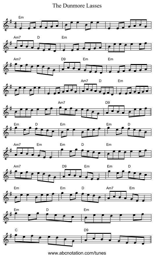 The Dunmore Lasses - staff notation