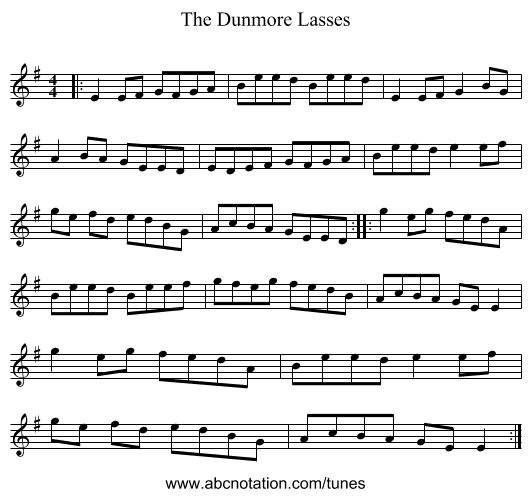 The Dunmore Lasses - staff notation