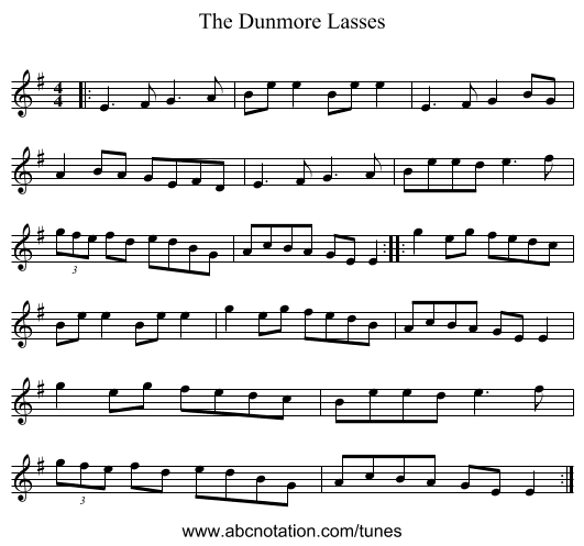 The Dunmore Lasses - staff notation