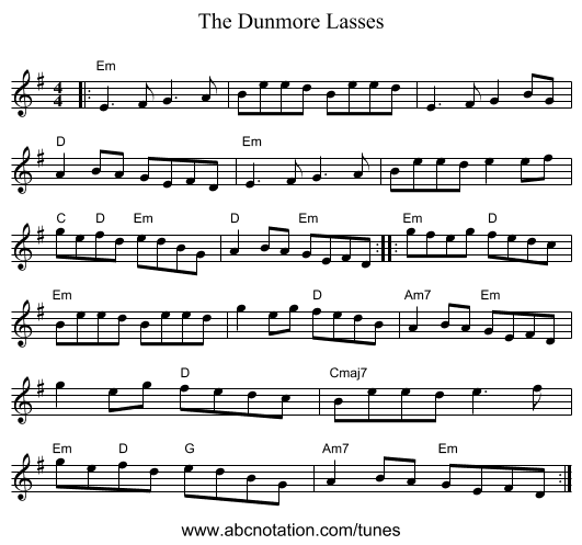 The Dunmore Lasses - staff notation