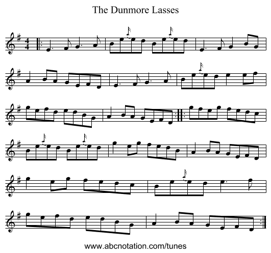 The Dunmore Lasses - staff notation