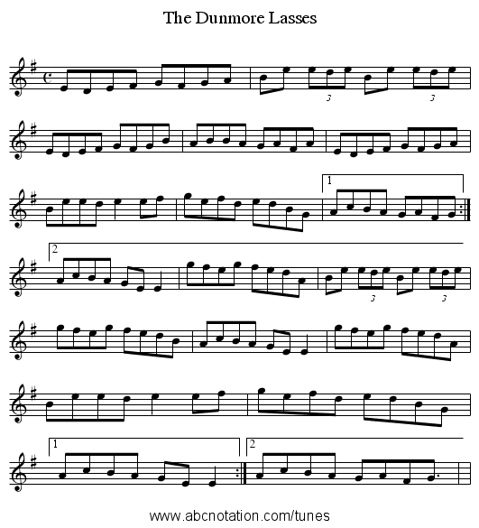 The Dunmore Lasses - staff notation