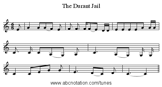The Durant Jail - staff notation