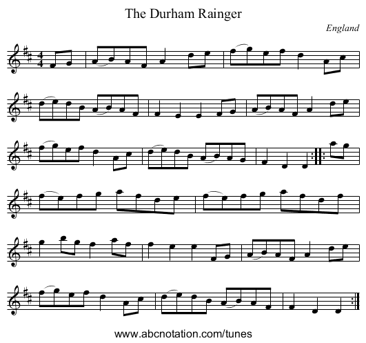 The Durham Rainger - staff notation