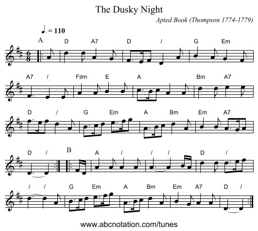The Dusky Night - staff notation