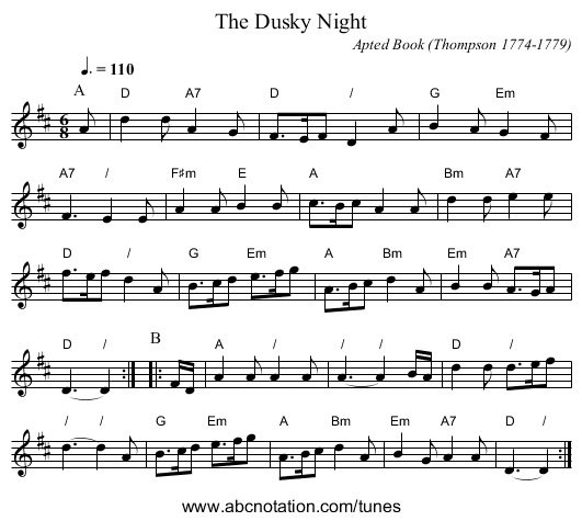 The Dusky Night - staff notation