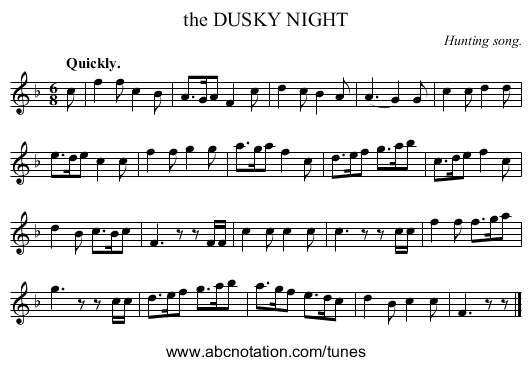 the DUSKY NIGHT - staff notation
