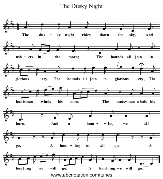 The Dusky Night - staff notation