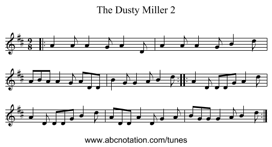 The Dusty Miller 2 - staff notation