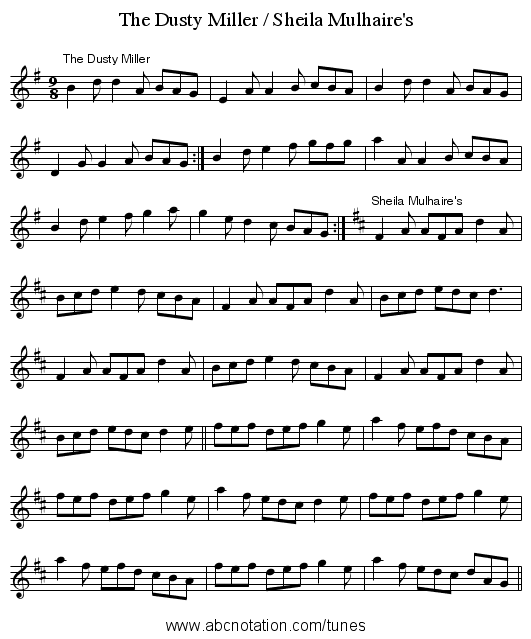 The Dusty Miller / Sheila Mulhaire's - staff notation