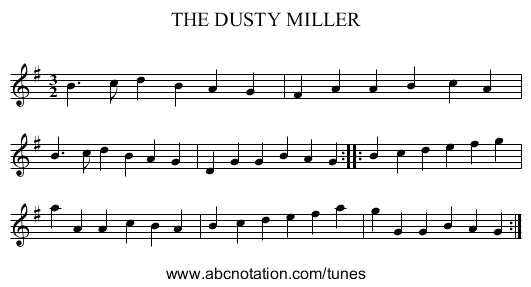 THE DUSTY MILLER - staff notation