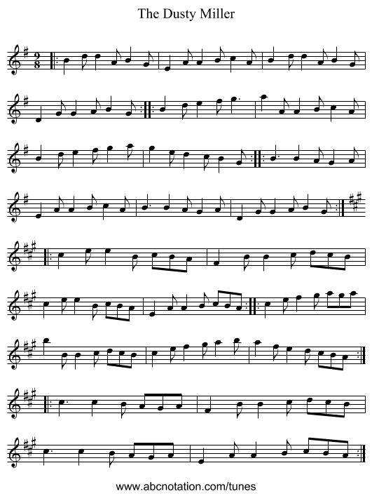 The Dusty Miller - staff notation