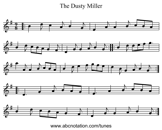 The Dusty Miller - staff notation