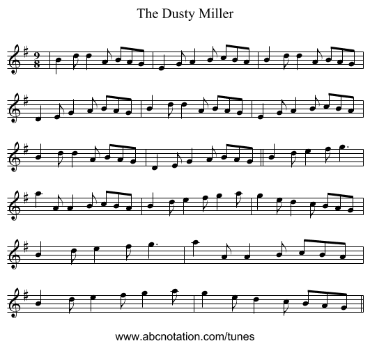 The Dusty Miller - staff notation