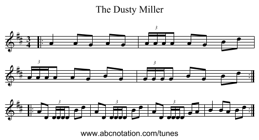 The Dusty Miller - staff notation