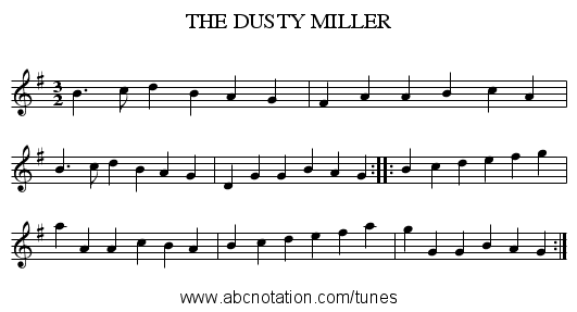 THE DUSTY MILLER - staff notation