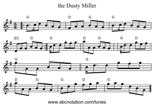 the Dusty Miller - staff notation