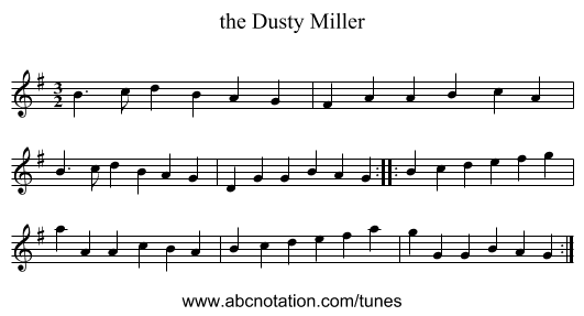 the Dusty Miller - staff notation