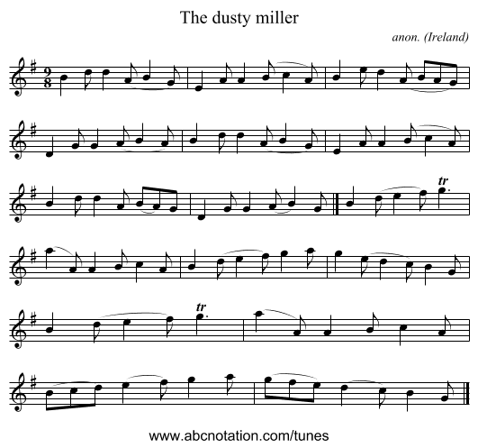 The dusty miller - staff notation