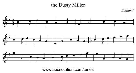 the Dusty Miller - staff notation