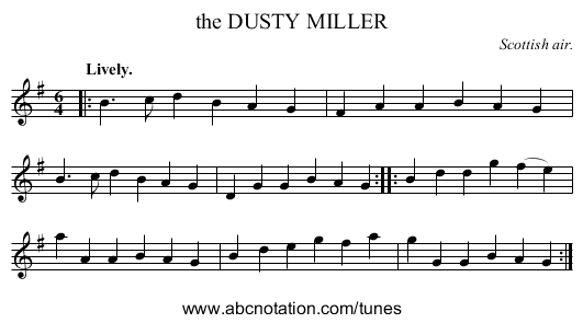 the DUSTY MILLER - staff notation