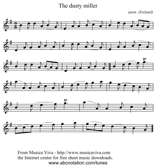 The dusty miller - staff notation