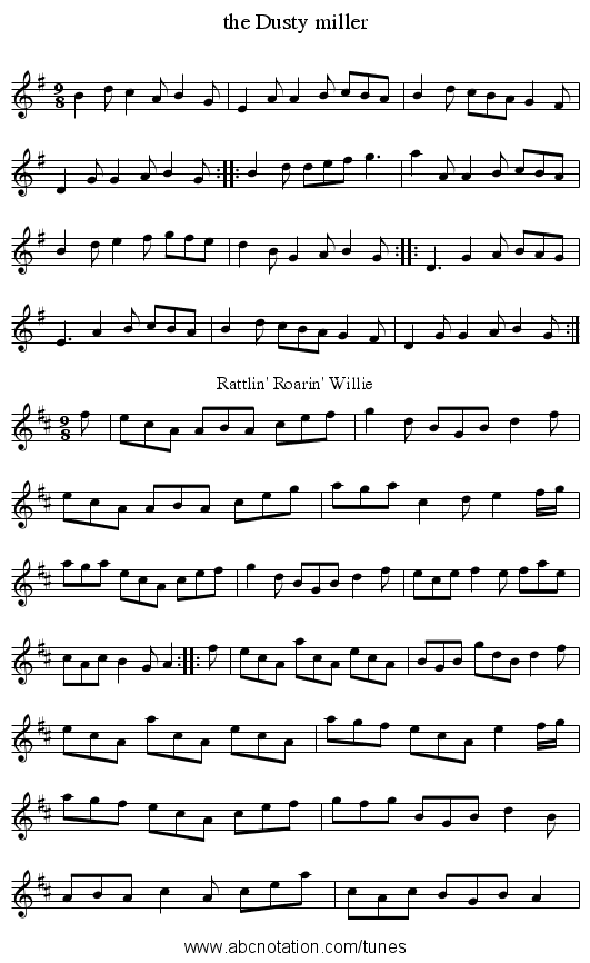 the Dusty miller - staff notation