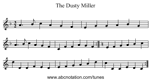 The Dusty Miller - staff notation